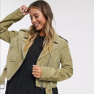 ASOS DESIGN suede biker jacket in olive 6